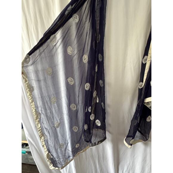 Navy Blue Sheer Embroidered Scarf – 39 x 88 Inches – Paisley Motif - Picture 6 of 7